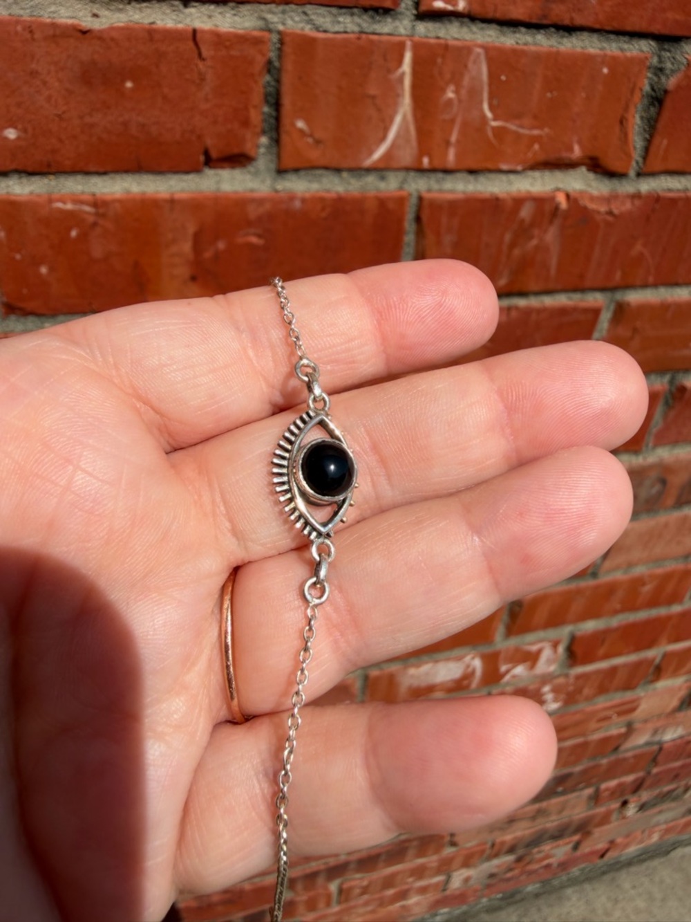 Sterling Silver Eye Necklace with Black Stone